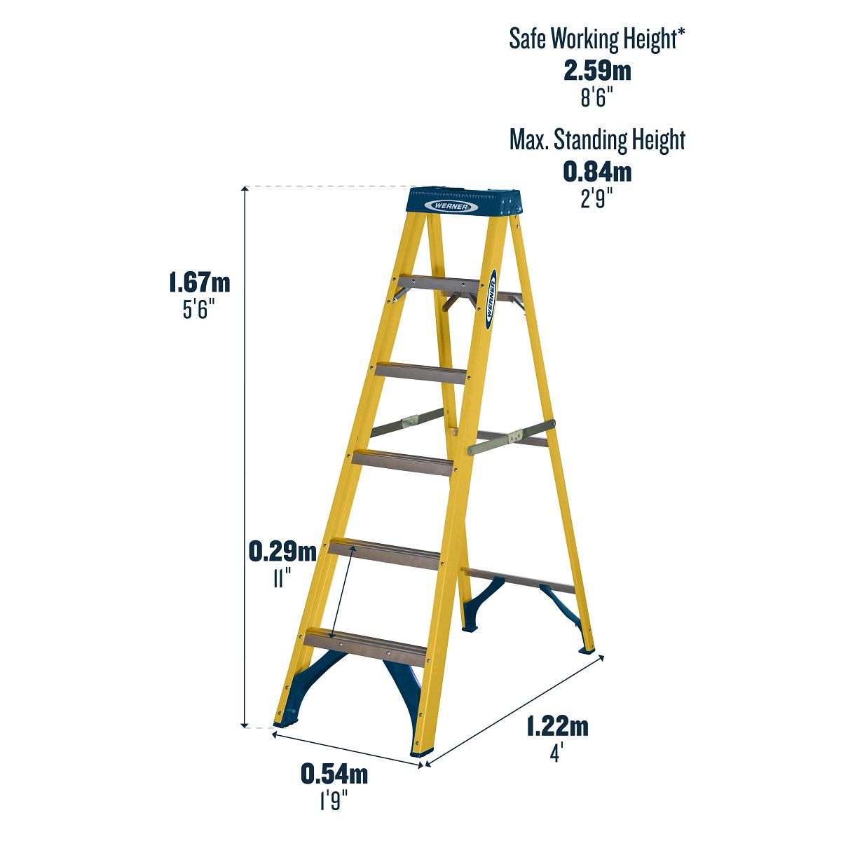 Werner Trade Fibreglass Swingback Step Ladders - Image 18